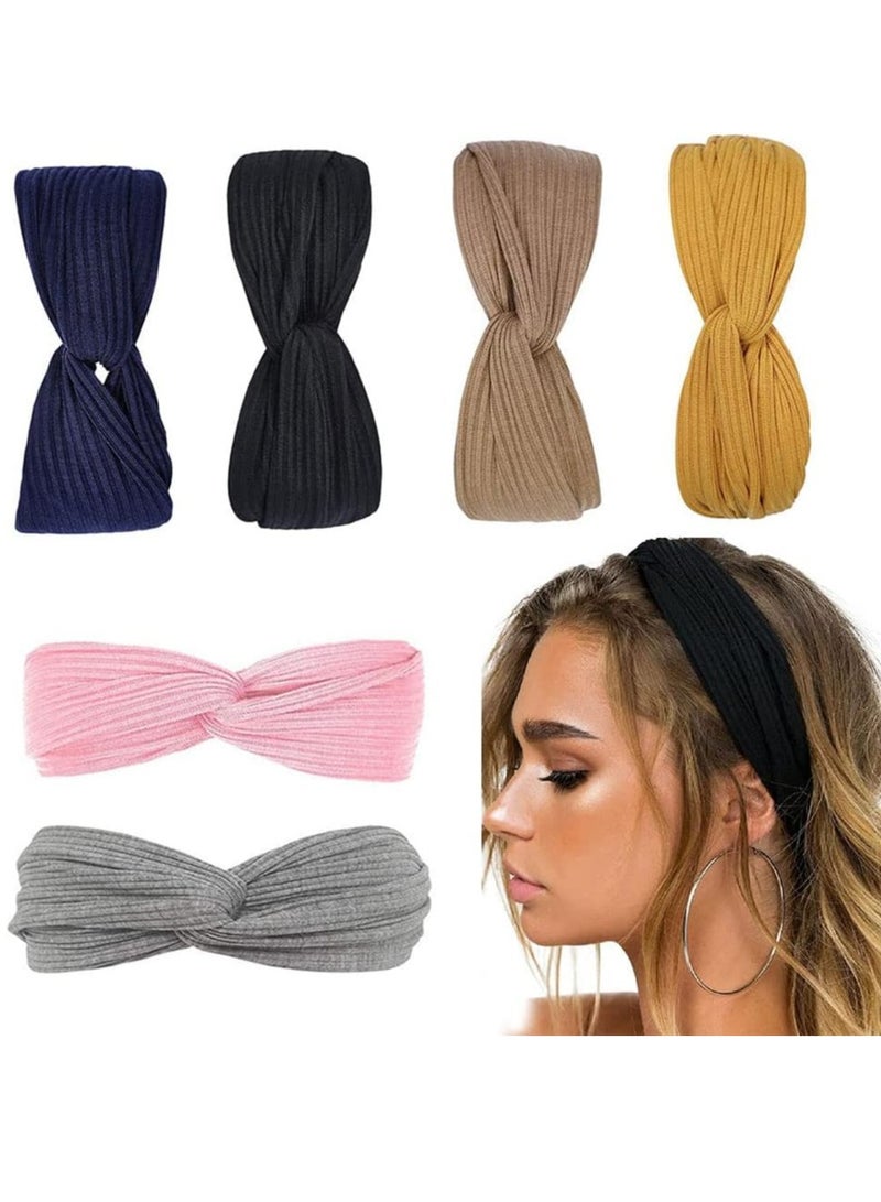 Loquat 6-Pack Boho Non-Slip Twist Knot Headbands for Women, Stretchy Hair Accessories - Image 1