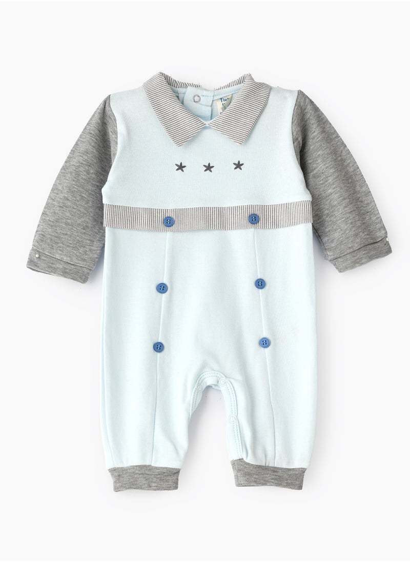 Tiny Hug - Baby Boy Blue and Grey Star Onesie - Image 1