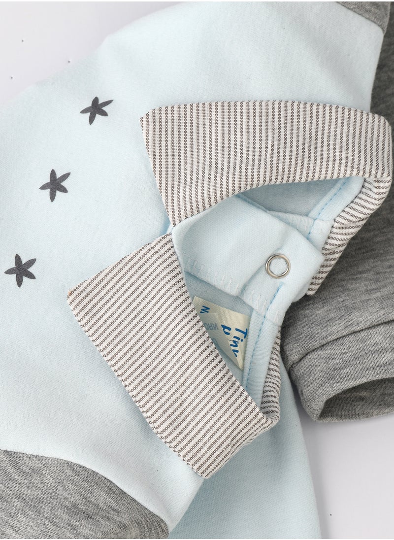 Tiny Hug - Baby Boy Blue and Grey Star Onesie - Image 1