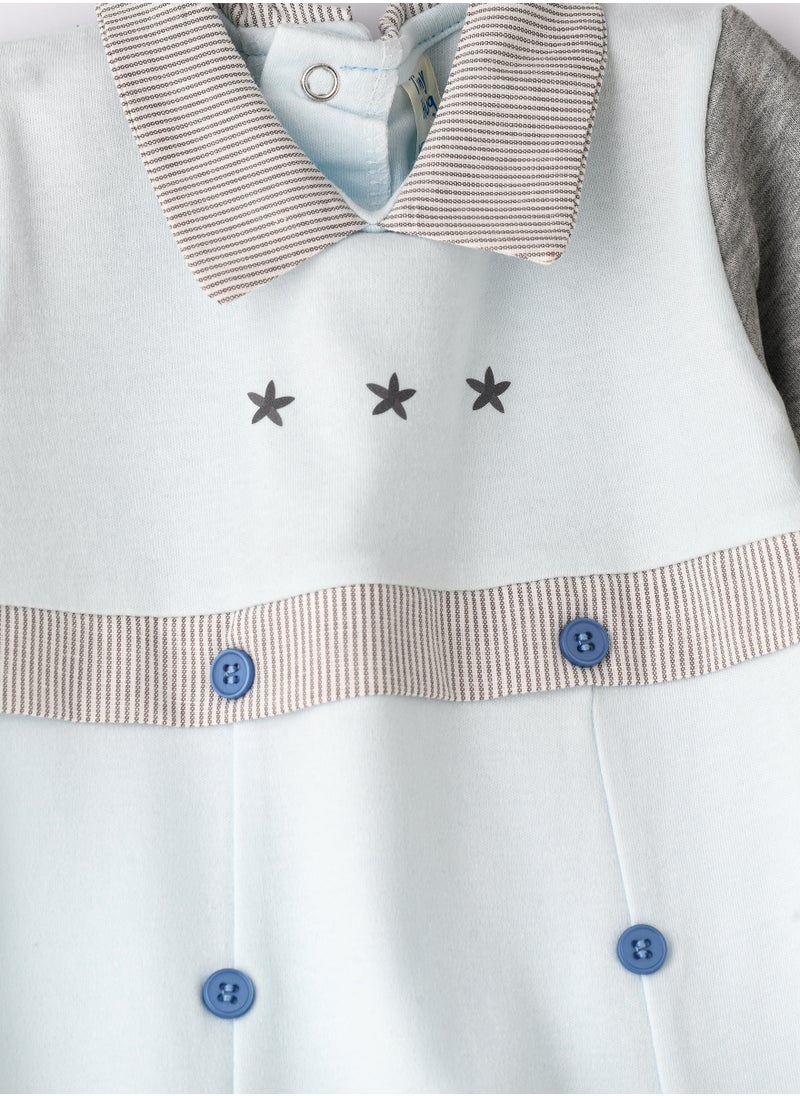 Tiny Hug - Baby Boy Blue and Grey Star Onesie - Image 1