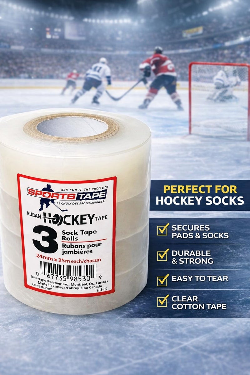 Sports Tape SportsTape Hockey Tape Multipack, Clear, 3 Roll - Image 2