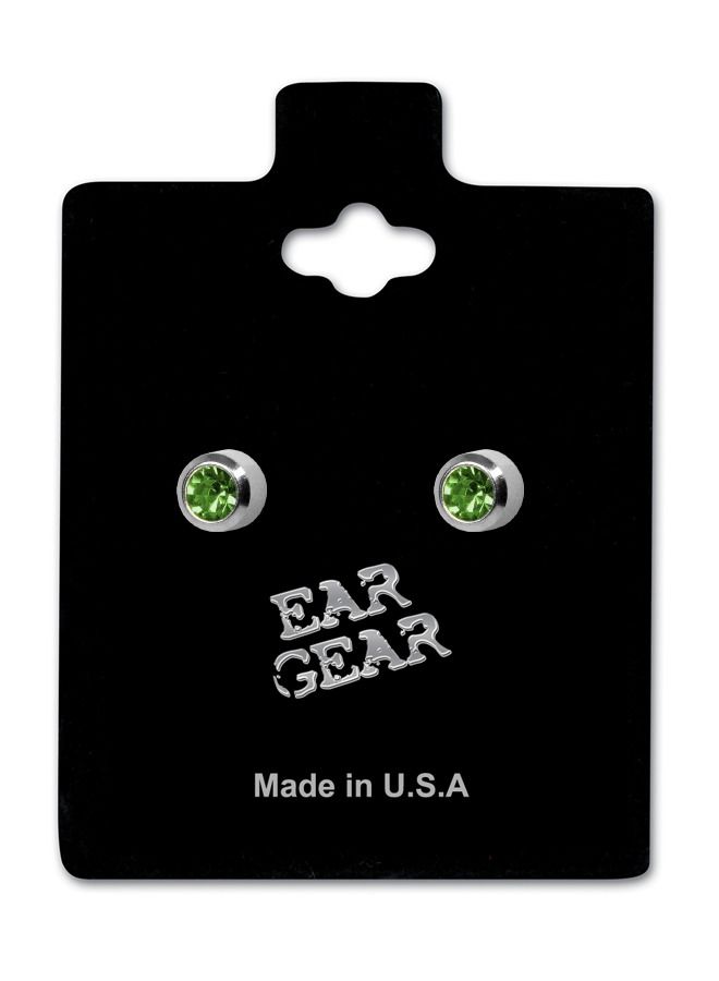 EAR GEAR Surgical Stainless Steel 316L 4mm Bezel Peridot Stud USA - Image 1