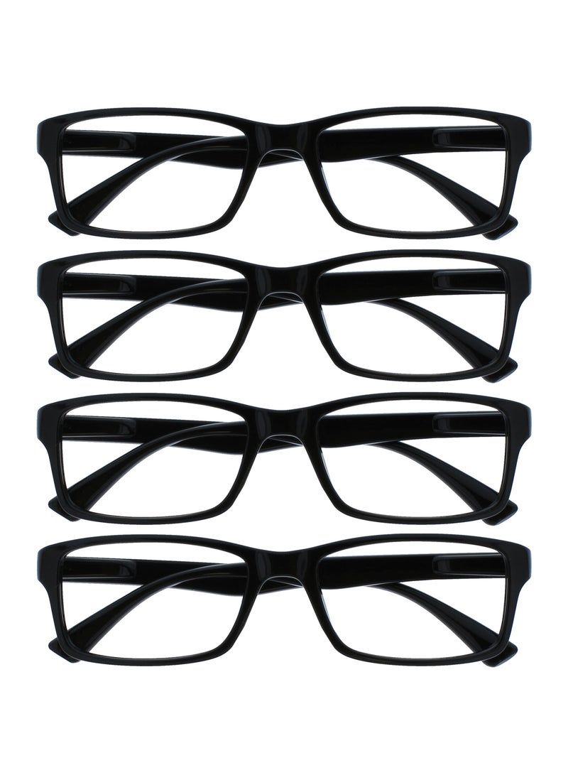 OPULIZE PEP Reading Glasses for Women Men - Value 4 Pack - Large Rectangular Designer Frame - Comfort Spring Hinges - Scratch Resistant - Black +3.50 - Image 1