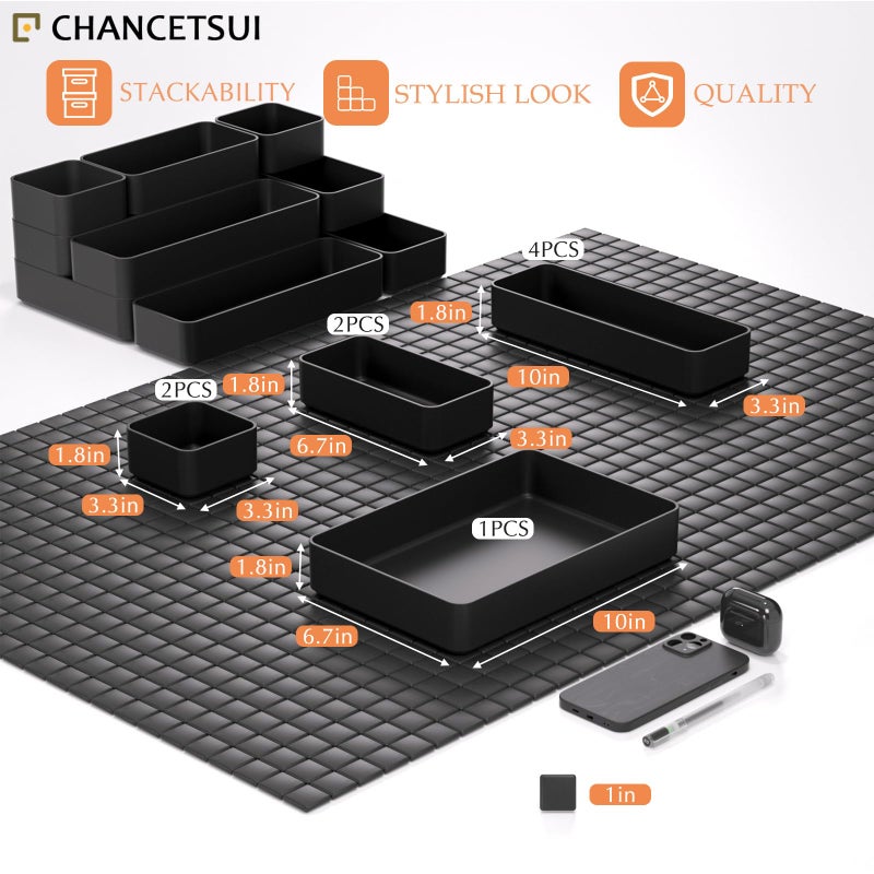 CHANCETSUI 9 Pcs Stackable Drawer Organizer Trays Set, Multifunctional Stackable Storage Trays for Vanity, Bathroom, Kitchen, Desk Drawer Organizer Office. Plastic Drawer Organizers Available In 5 Colours, Black - Image 5