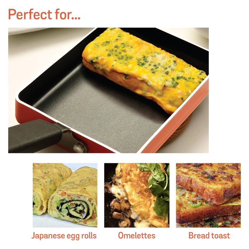 Meyer Non Stick Aluminium Omelette Pan/Tamagoyaki Egg Pan (18cm, Orange) - Image 3