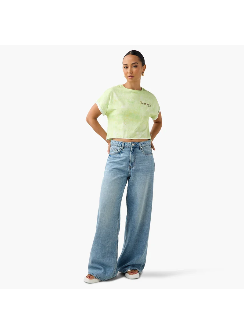 اس بي كاركترز Tom and Jerry Print Crop T-shirt with Extended Sleeves