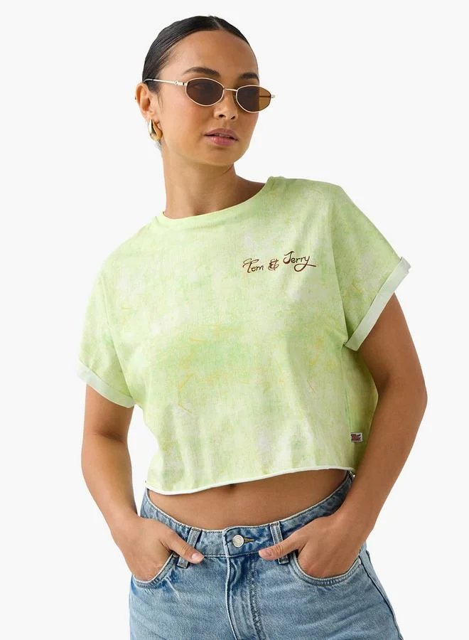 SP Characters Tom and Jerry Print Crop T-shirt with Extended Sleeves