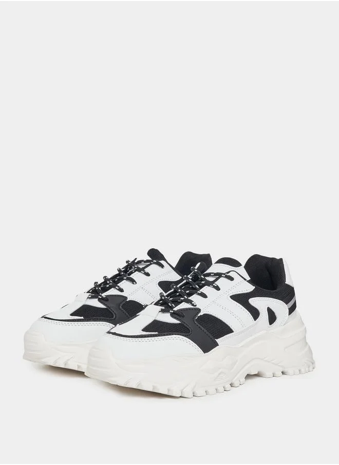 ستايلي Mono Lace Up Chunky Sneakers