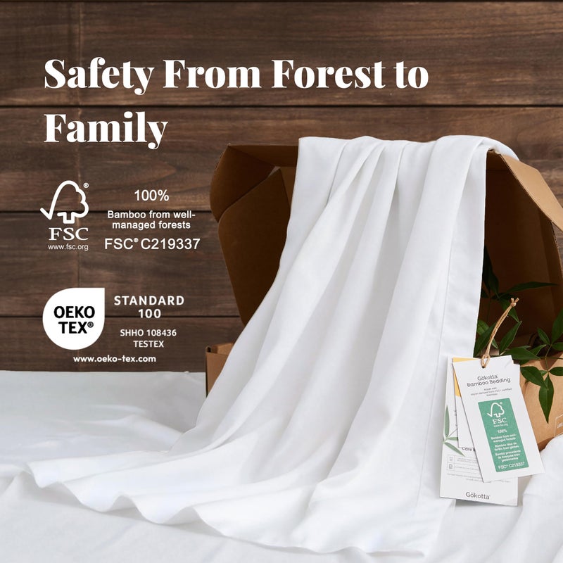 GOKOTTA King Size Sheets Set - FSC & Oeko-TEX Certified - 100% Rayon Derived from Bamboo - 430 Thread Count 16'' Deep Pocket with Elastic Corner Straps - Pure White - Image 2