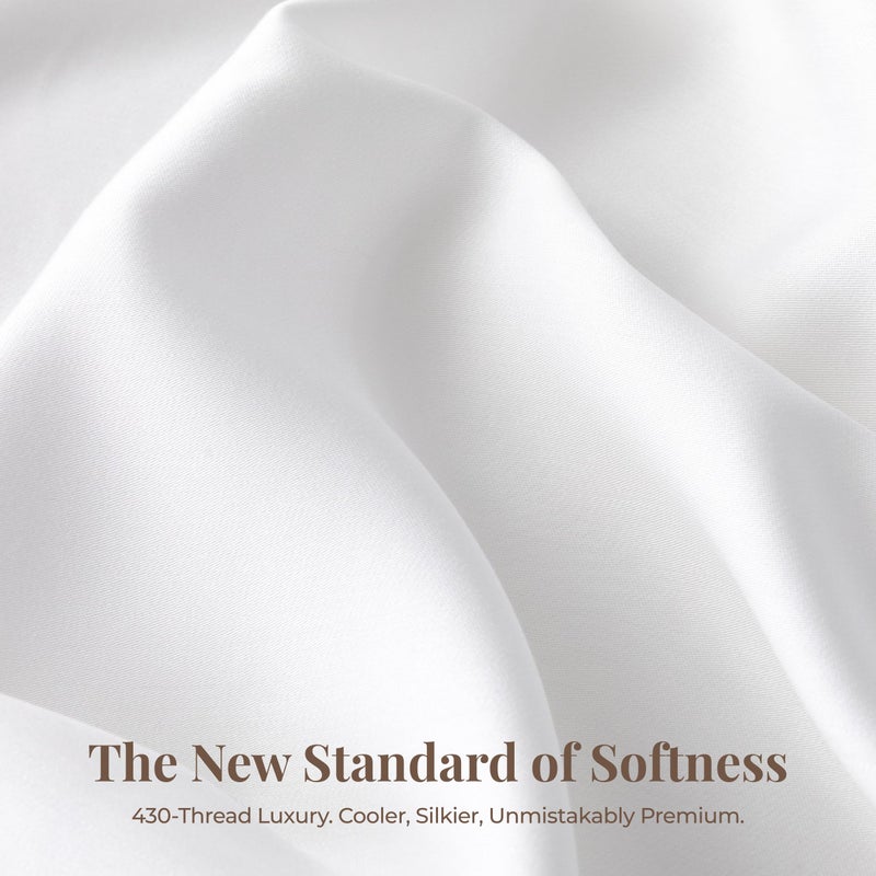 GOKOTTA King Size Sheets Set - FSC & Oeko-TEX Certified - 100% Rayon Derived from Bamboo - 430 Thread Count 16'' Deep Pocket with Elastic Corner Straps - Pure White - Image 4