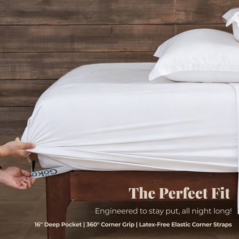 GOKOTTA King Size Sheets Set - FSC & Oeko-TEX Certified - 100% Rayon Derived from Bamboo - 430 Thread Count 16'' Deep Pocket with Elastic Corner Straps - Pure White - Image 5