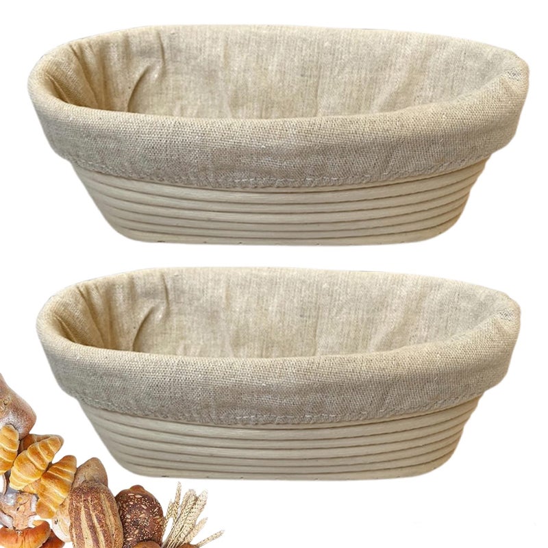 RoEsha 10 Inch Oval Bread Banneton Proofing Basket Set of 2, Sourdough Proofing Basket kit for Artisanal Baking â€“ Bread Making Tools For Professional & Home Bakers (10 inch oval- 2 pack) - Image 1