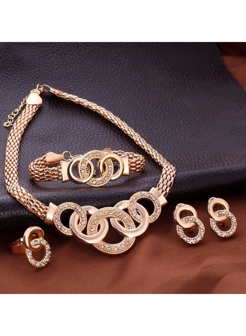 Huitich Four Piece Jewelry Set Necklace, Bracelet, Earrings, and Ring Gold - Image 2