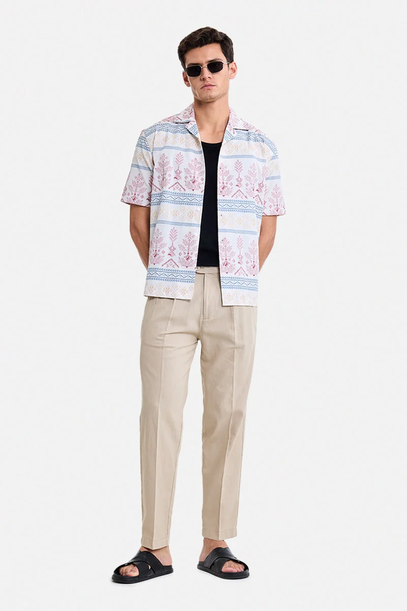 SNITCH Light Khaki Textured Regular Fit Trousers
