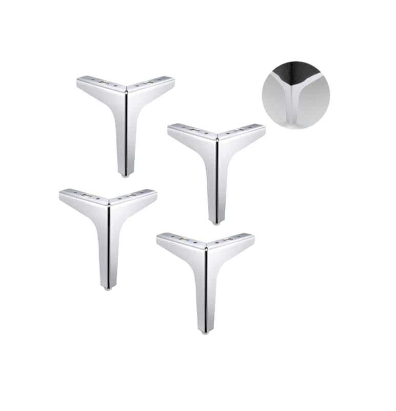 Generic Zohra Hardware Sofa Hardware Leg 4 Inch 10 Cms Sofa Furniture Glossy Finish Stainless Steel Heavy Model T Shaped Sofa Leg Set of 4 Silver 5 inch  - Image 1