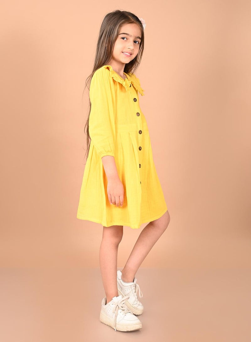 LILPICKS Yellow Dresses Straight Fit made from Cotton featuring Self Design design and Round Neck neckline - Perfect for Festive! - Image 2