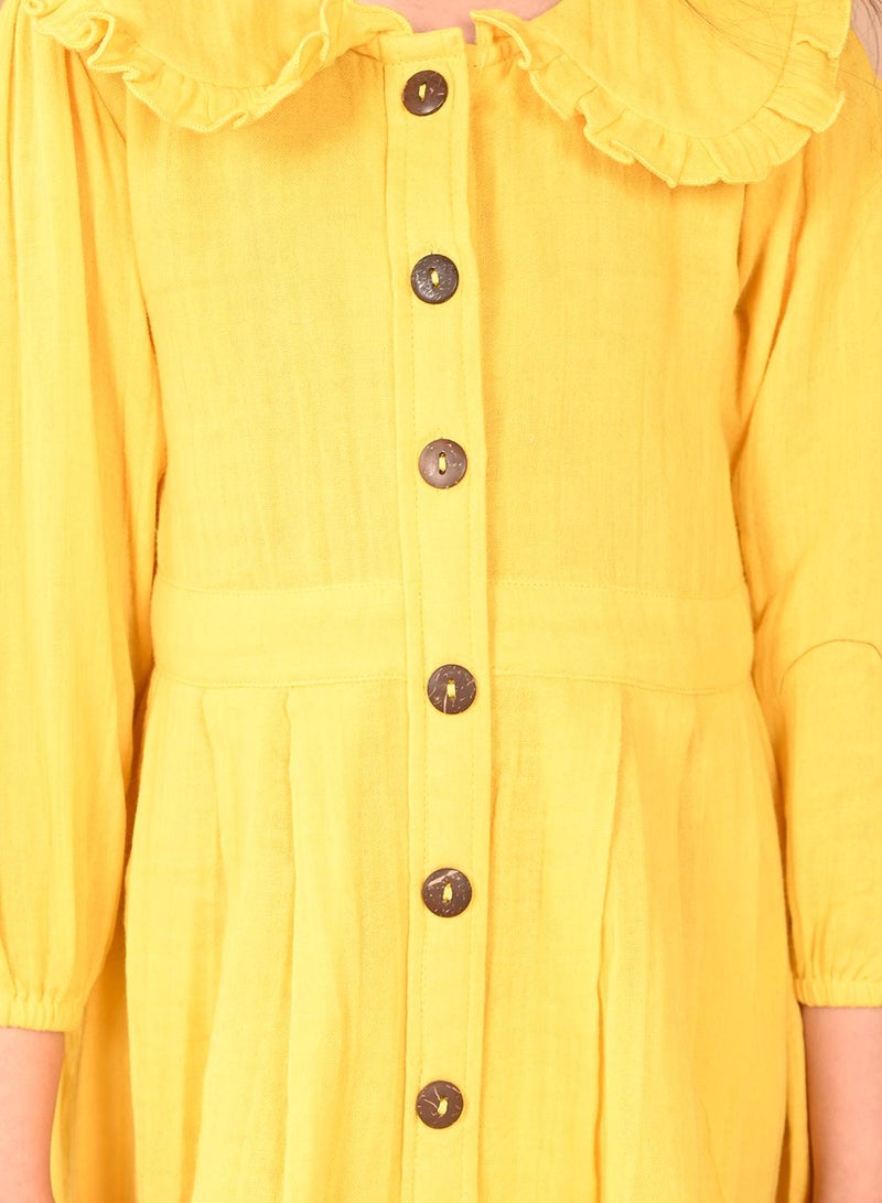 LILPICKS Yellow Dresses Straight Fit made from Cotton featuring Self Design design and Round Neck neckline - Perfect for Festive! - Image 4