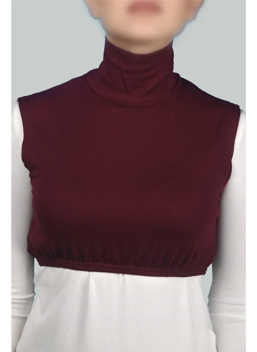 التوبة Zero Sleeve Turtleneck Full Neck Lycra Combed Cotton Women's Half Bodysuit - Claret Red