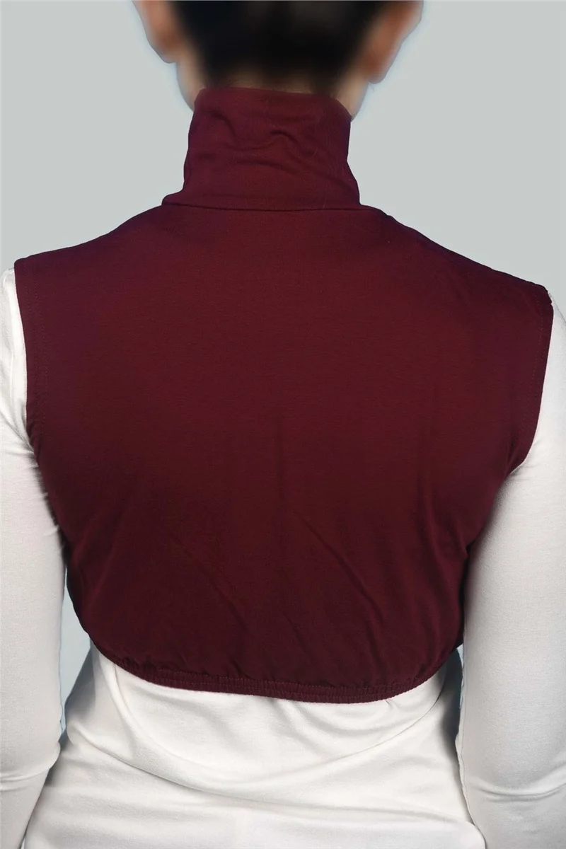التوبة Zero Sleeve Turtleneck Full Neck Lycra Combed Cotton Women's Half Bodysuit - Claret Red