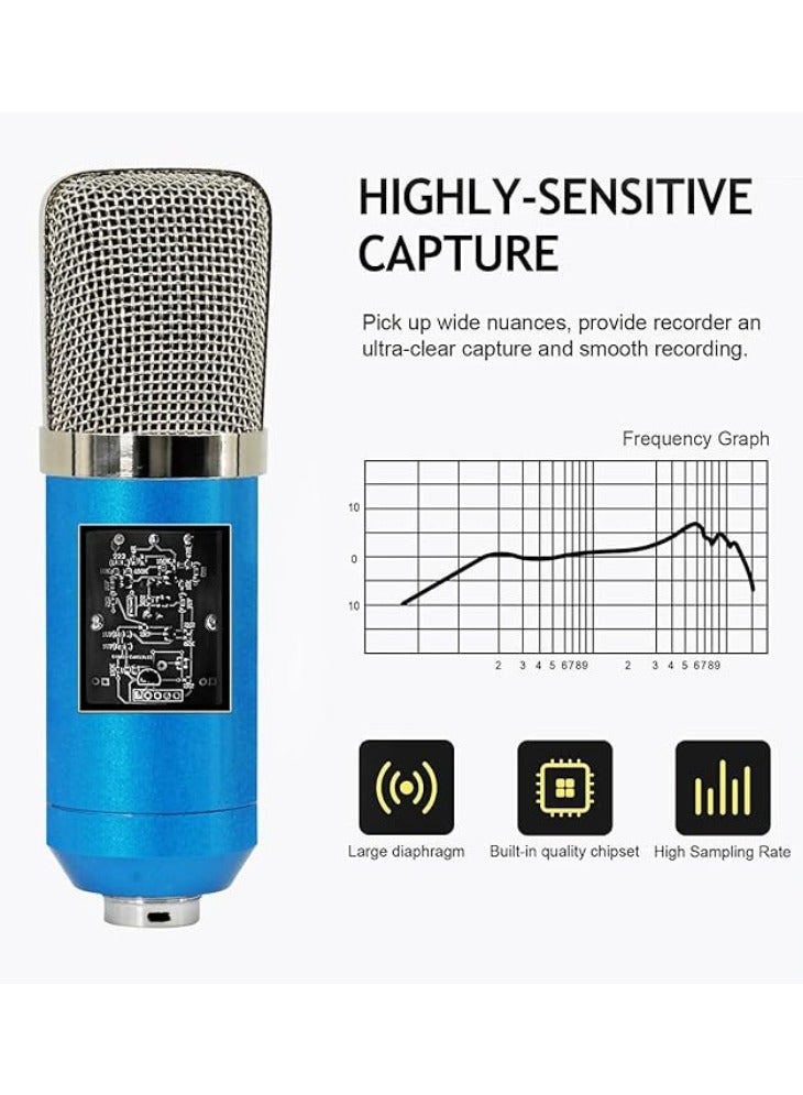 Arabest Condenser Microphone, Hanging Condenser Microphone Set, Professional Studio Recording Mic, with Touch Mute and Volume Control for Gaming, Streaming, Podcast, YouTube, Tiktok, Recording, (Blue) - Image 3