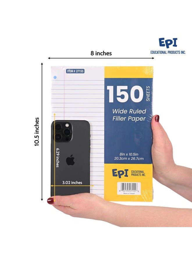 EPI Filler Paper, College Ruled Loose Leaf, 150 Sheet, 10.5 x 8 Inch, Pack of 6 - Image 3