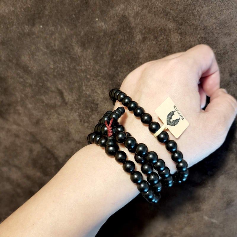 HAPPEACE HAPPEACE 8mm Inelastic rope Natural Ebony 108 Mala beads- Tibetan Prayer bead or Meditation  - Image 4