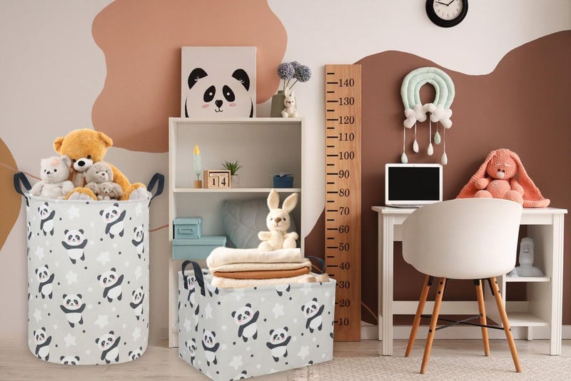 DDBASKET Kids Basket Panda Storage Bins for Girls Rectangular Baby Gift Baskets Cute Toy Storage Bin Box Organizer Book Shelf Basket Sports Balls Room Decor(Panda) - Image 4