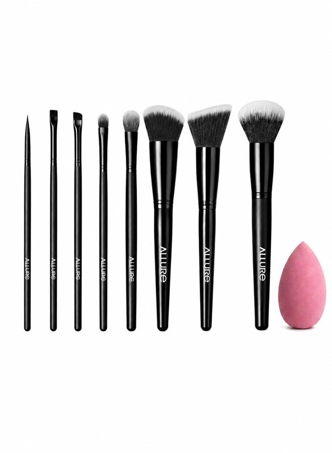 Allure Premium Makeup Brush Set of 8 with Holder – Face & Eye Brushes (Sponge-Free) - Image 1