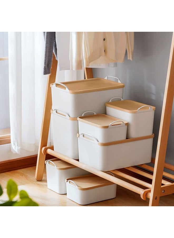 ANMINY Lidded Plastic Storage Bins Set White Desk Basket Box Cube Drawer Organizer Kitchen Food Container with Handles Removable Lids for Cosmetic Makeup Bathroom Countertop Dresser - 2 Medium 3 Small - Image 2