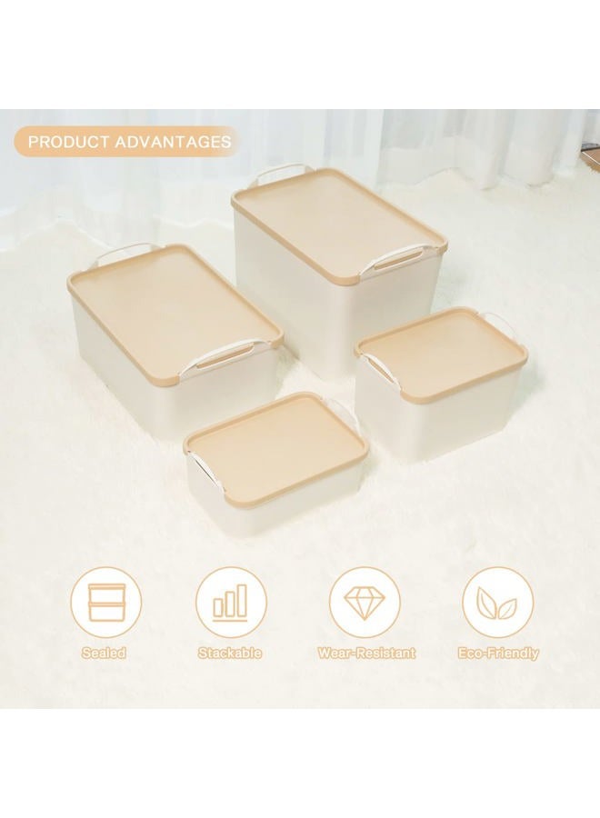 ANMINY Lidded Plastic Storage Bins Set White Desk Basket Box Cube Drawer Organizer Kitchen Food Container with Handles Removable Lids for Cosmetic Makeup Bathroom Countertop Dresser - 2 Medium 3 Small - Image 5