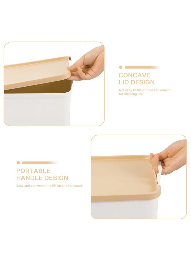 ANMINY Lidded Plastic Storage Bins Set White Desk Basket Box Cube Drawer Organizer Kitchen Food Container with Handles Removable Lids for Cosmetic Makeup Bathroom Countertop Dresser - 2 Medium 3 Small - Image 3