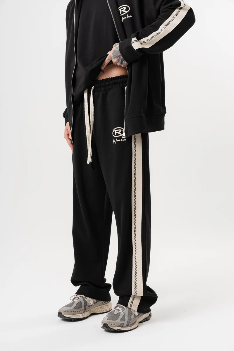 RESPIRE Men's FFB Striped Winter Doubleface Baggy Sweatpants Black