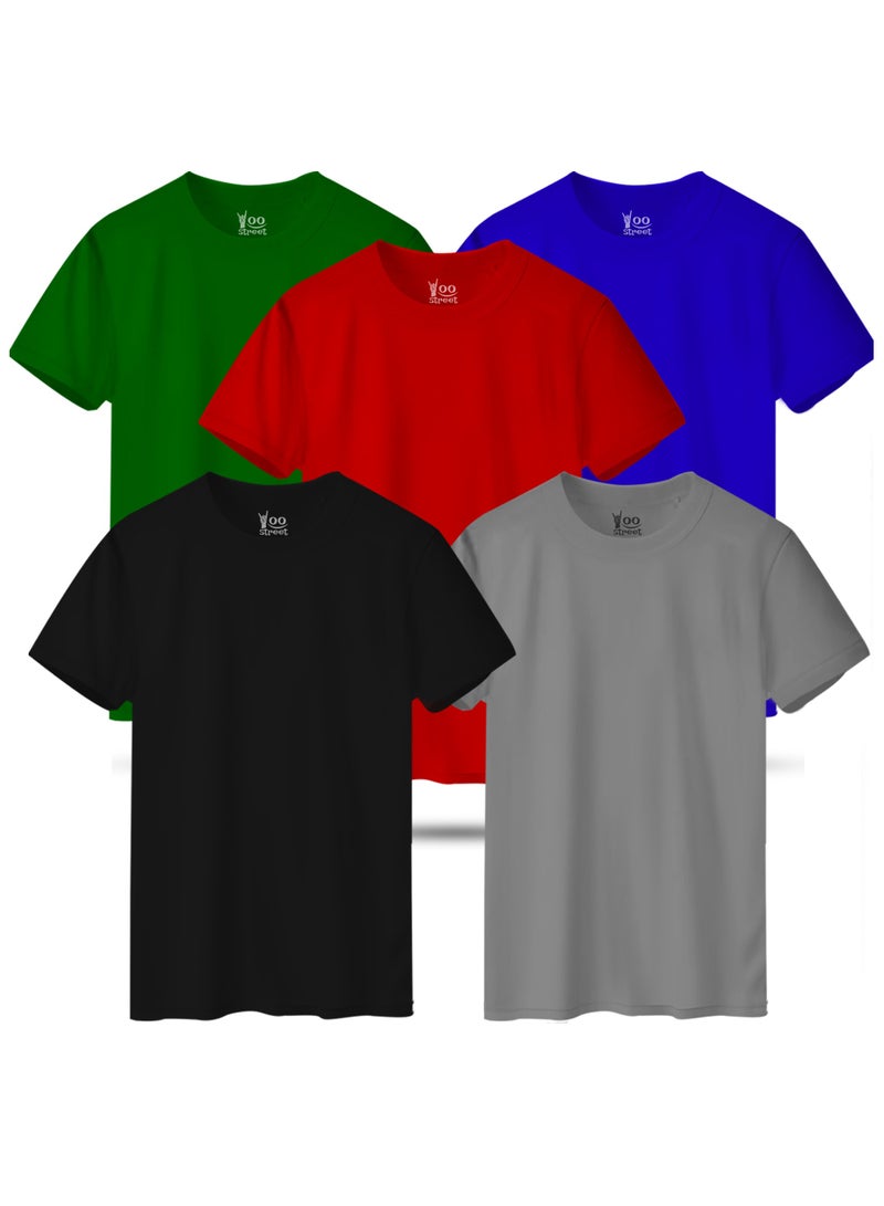 Yoo Street Bundle of 5 Classic T-Shirts - BLACK GRAY RED GREEN BLUE