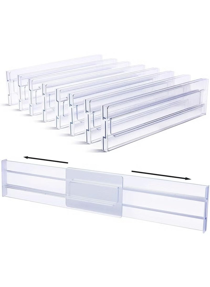Bukela Drawer Dividers Organizers 8 Pack, Adjustable 3.2" High Expandable from 12.2-21.4" Kitchen Drawer Organizer, Clear Plastic Drawers Separators for Clothing, Kitchen and Office Storage  - Image 1