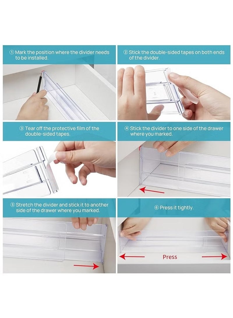 Bukela Drawer Dividers Organizers 8 Pack, Adjustable 3.2" High Expandable from 12.2-21.4" Kitchen Drawer Organizer, Clear Plastic Drawers Separators for Clothing, Kitchen and Office Storage  - Image 2