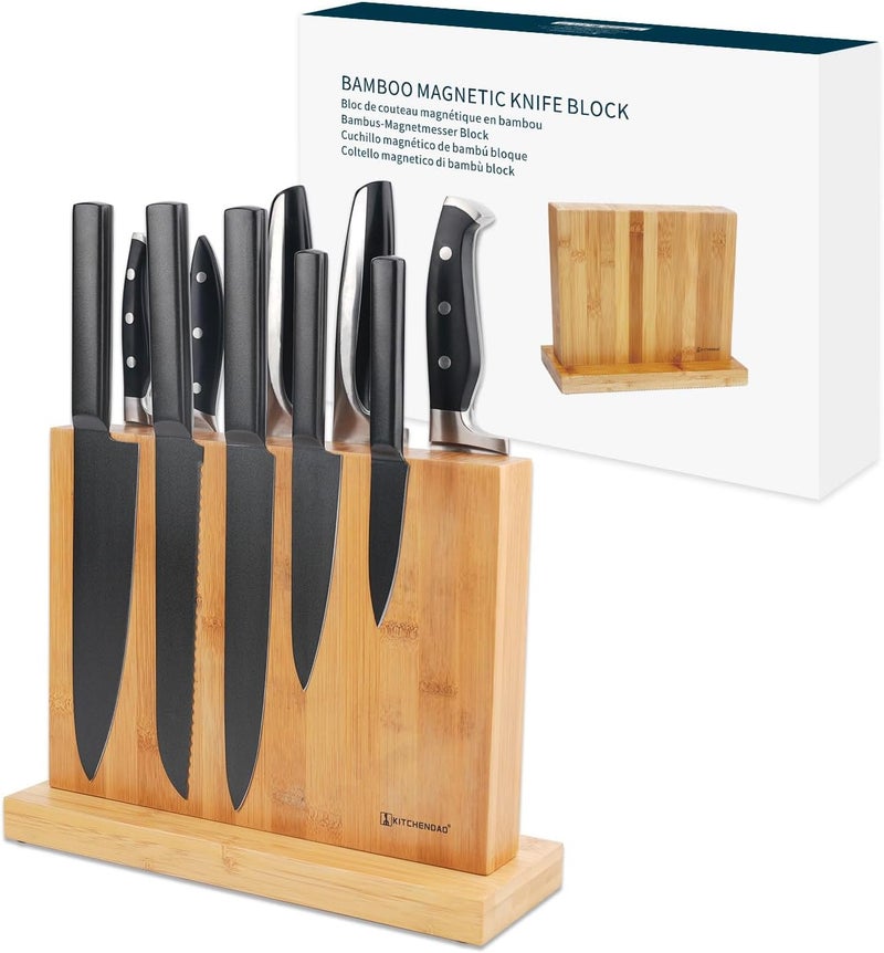 KITCHENDAO Luxury Magnetic Knife Block Holder with Enhanced Magnets, Eco-friendly Bamboo, Cutlery Display Stand and Storage Rack, Large Capacity, Easy to Reach, Easy to Clean - Image 1