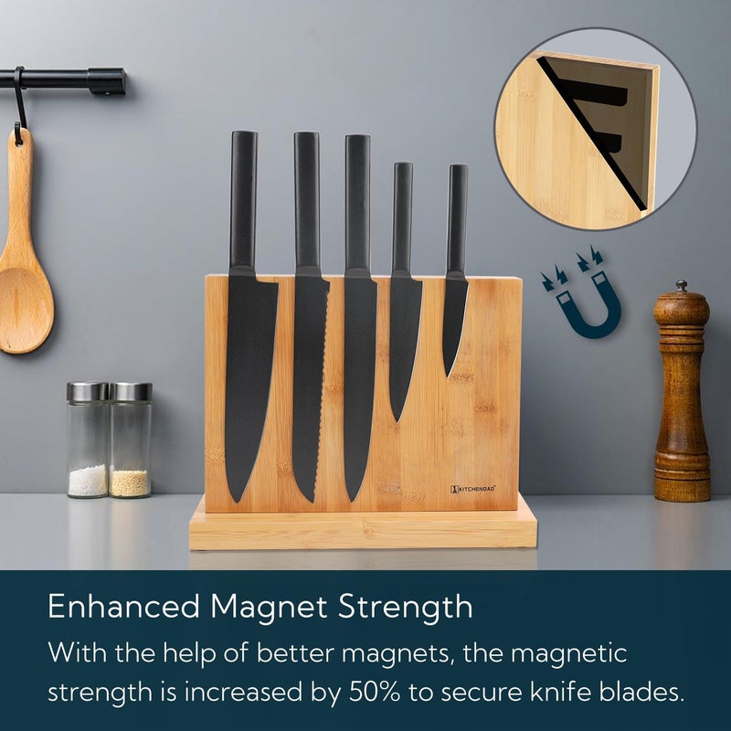 KITCHENDAO Luxury Magnetic Knife Block Holder with Enhanced Magnets, Eco-friendly Bamboo, Cutlery Display Stand and Storage Rack, Large Capacity, Easy to Reach, Easy to Clean - Image 3