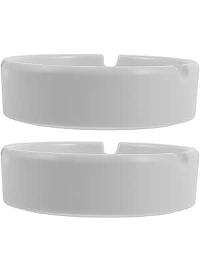 Reusable Indoor Ashtray Set of 2 White Melamine Anti Drop Cigarette Container for Kitchen Office - Image 1