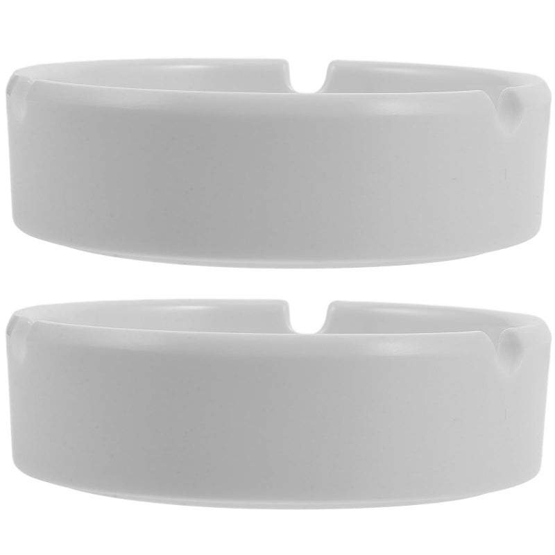 Reusable Indoor Ashtray Set of 2 White Melamine Anti Drop Cigarette Container for Kitchen Office - Image 2