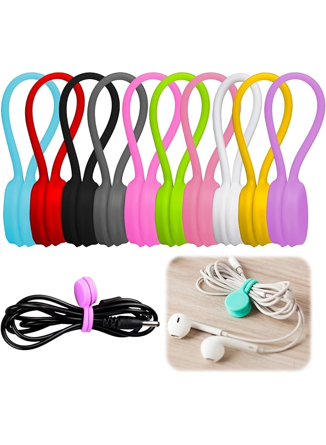 PROMASS 10 PCS Reusable Magnetic Cable Ties Coloured Cable Ties Magnetic Silicone Cable Organizers, Silicone Cable Clips Cord Organizer, USB Cable Manager for Office, School, Home  - Image 1