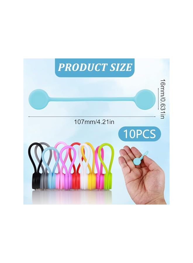 PROMASS 10 PCS Reusable Magnetic Cable Ties Coloured Cable Ties Magnetic Silicone Cable Organizers, Silicone Cable Clips Cord Organizer, USB Cable Manager for Office, School, Home  - Image 2