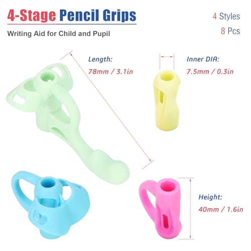 Larspotta 4-Stage Pencil Grips for Kids Writing Posture Correction, 8 Pack Pencil Holder for Toddlers Writing Aid Tools, Pencil Grippers for Preschoolers Needs in Classroom, Assorted Colors - Image 3