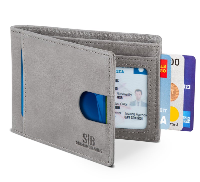 SERMAN BRANDS RFID Blocking Slim Bifold Genuine Leather Thin Minimalist Front Pocket Wallets for Men Billfold Wallet Men Gift (Slate Gray 2.0) - Image 1