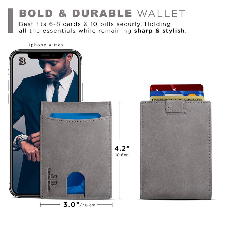 SERMAN BRANDS RFID Blocking Slim Bifold Genuine Leather Thin Minimalist Front Pocket Wallets for Men Billfold Wallet Men Gift (Slate Gray 2.0) - Image 5