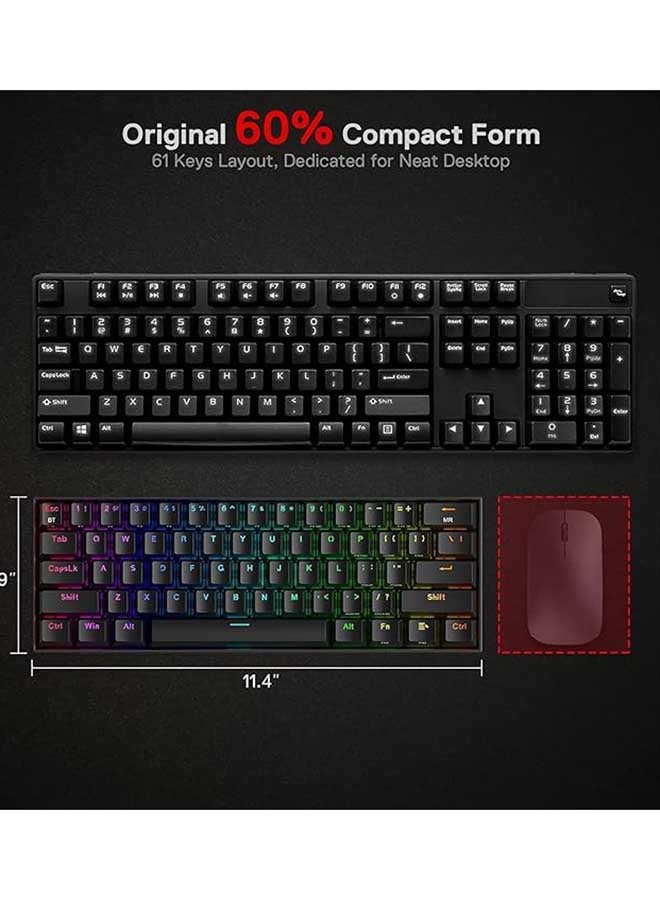 Redragon Draconic Pro K530 61-Key 60% Mechanical Gaming Keyboard, RGB Backlit, Outemu Brown Tactile Switches, Hot-Swappable Keys, Bluetooth 5.0 / 2.4GHz Wireless / USB-C Wired Tri-Mode Connection, Rechargeable Battery | K530RGB PRO RED - Image 4