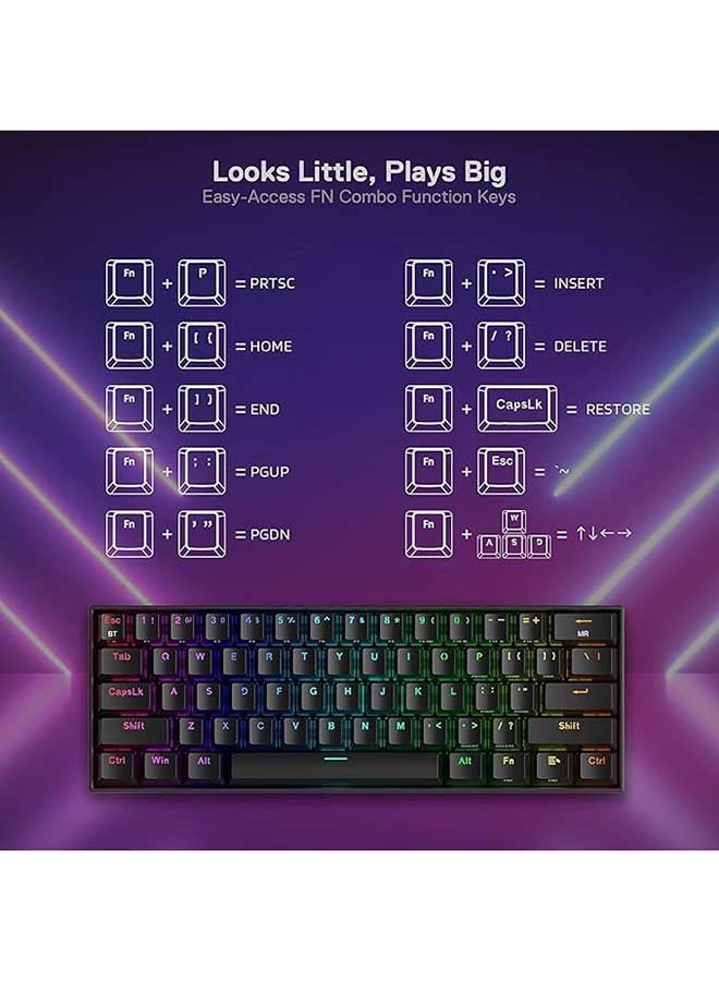 Redragon Draconic Pro K530 61-Key 60% Mechanical Gaming Keyboard, RGB Backlit, Outemu Brown Tactile Switches, Hot-Swappable Keys, Bluetooth 5.0 / 2.4GHz Wireless / USB-C Wired Tri-Mode Connection, Rechargeable Battery | K530RGB PRO RED - Image 5
