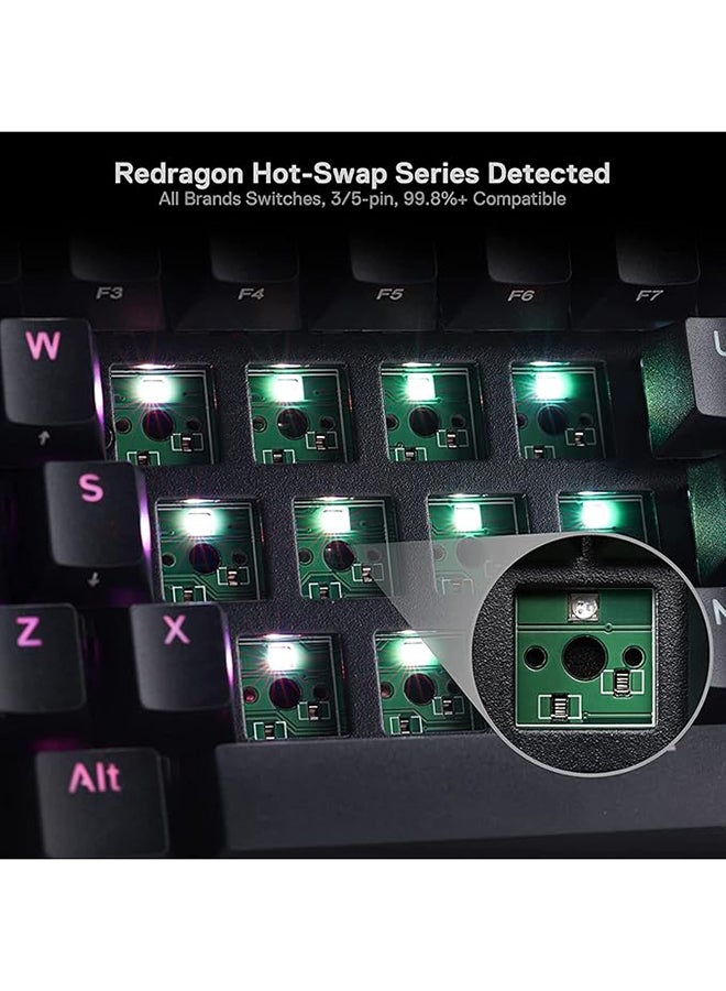 Redragon Draconic Pro K530 61-Key 60% Mechanical Gaming Keyboard, RGB Backlit, Outemu Brown Tactile Switches, Hot-Swappable Keys, Bluetooth 5.0 / 2.4GHz Wireless / USB-C Wired Tri-Mode Connection, Rechargeable Battery | K530RGB PRO RED - Image 3