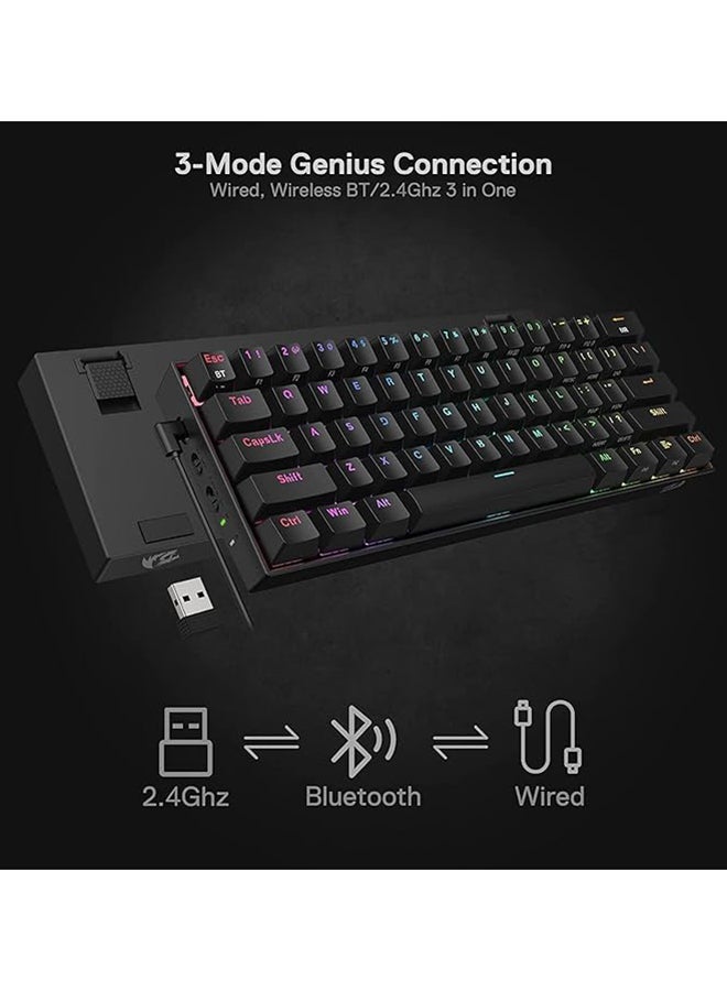 Redragon Draconic Pro K530 61-Key 60% Mechanical Gaming Keyboard, RGB Backlit, Outemu Brown Tactile Switches, Hot-Swappable Keys, Bluetooth 5.0 / 2.4GHz Wireless / USB-C Wired Tri-Mode Connection, Rechargeable Battery | K530RGB PRO RED - Image 2