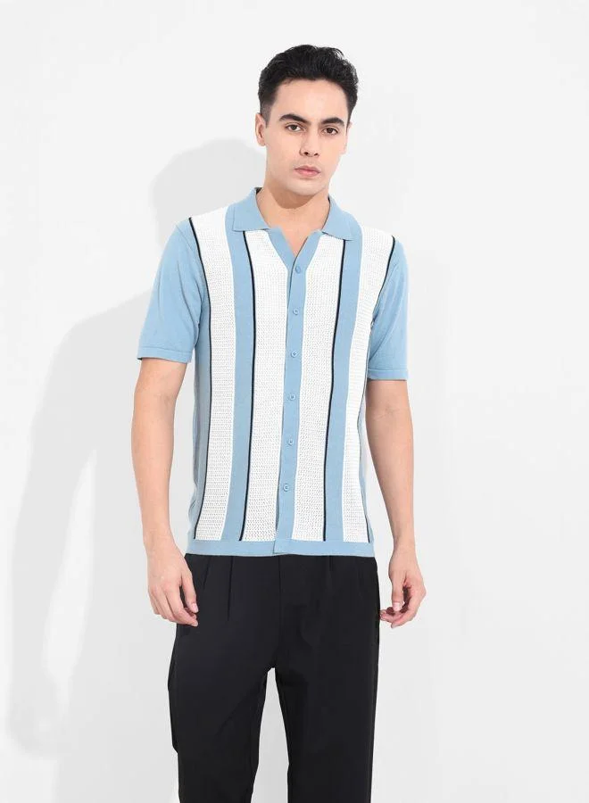 شركة المرآب الهندية Men Slim Fit Textured Polo Collar Half Sleeves Shirt