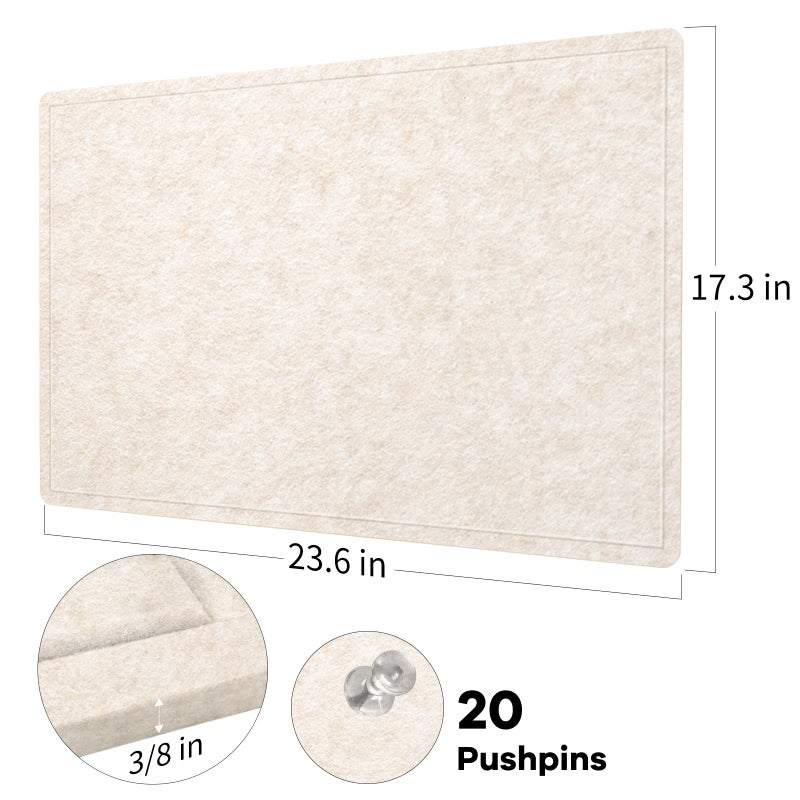 Lightomorrow Bulletin Board, 24 x 18 inches Decorative Felt Pin Board, Vision Board Cork Board Alternative for Wall, Foldable Photo Board with 20 Pushpins - Oatmeal - Image 4